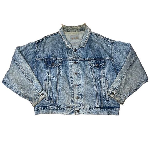 American Vintage 80s Levi’s Acid Wash White Tab Denim Trucker Jacket XL Thrashed - Picture 2 of 14